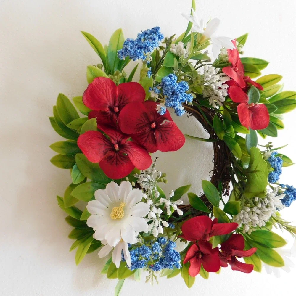 Patriotic Candle Ring Red White Blue Mini Wreath Cabinet Wreath 4th of‎ July